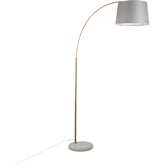 March Floor Lamp in White Marble, Antique Brass & Grey Linen
